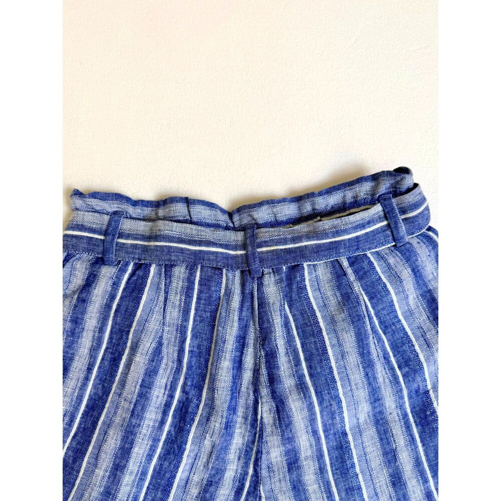 H&M Women’s Size 6 Blue White Striped Linen Blend Paperbag Belted Shorts - Picture 12 of 14